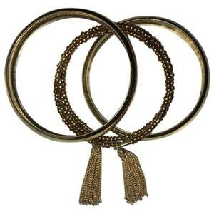Gold-tone Bangles with Beaded Coil Bracelet
